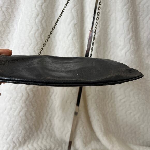 Vintage Black Leather Brass Hardware Wallet on a Chain Evening Clutch Bag - Picture 4 of 12